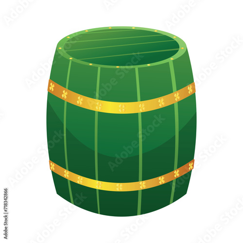 Green barrel of beer on white background. St. Patrick's Day