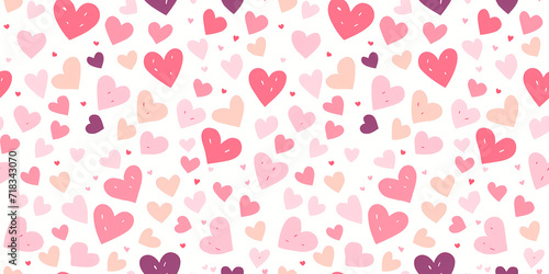 Seamless pattern with hearts on white background. Scandinavian style cute heart pattern. For Valentine's Day, wedding, packaging, wrapping paper, wallpaper, fabric, textile.