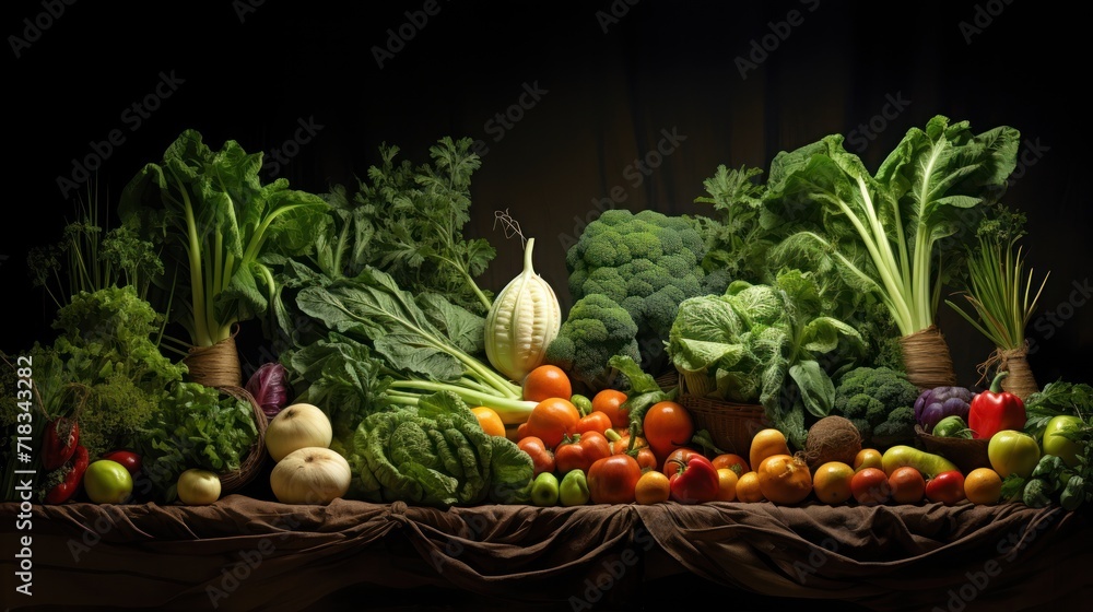  a table topped with lots of different types of fruits and veggies on top of a cloth covered table.