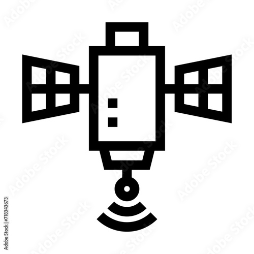 Icono de satélite. Objeto artificial, órbita, comunicación, meteorología, navegación y exploración. Ilustración vectorial