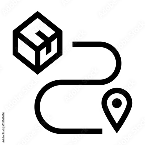 Icono de ruta del producto. Entrega al cliente, trayectoria, cadena de suministro, paquete. Ilustración vectorial