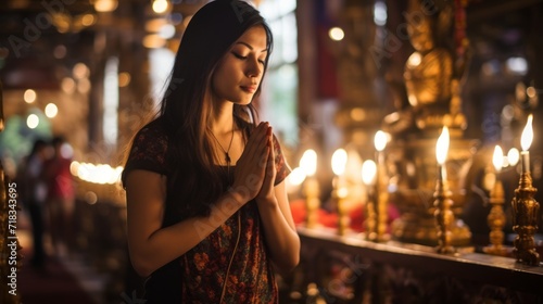Thai Woman Praying at Wat Phra That Doi Suthep in Chiang Mai Generative AI Generative AI