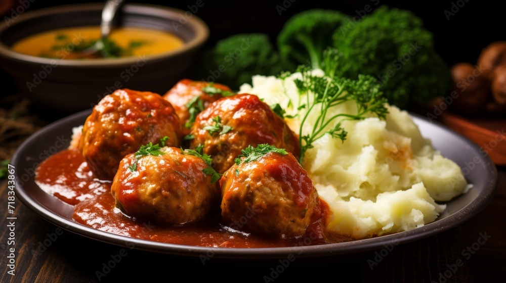 Delicious Turkey Meatball Dinner Generative AI