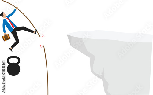 Burden that does not allow you to reach heights. Unsuccessful attempt to achieve goals and career failure and difficult problem, afraid of progress for work concept
