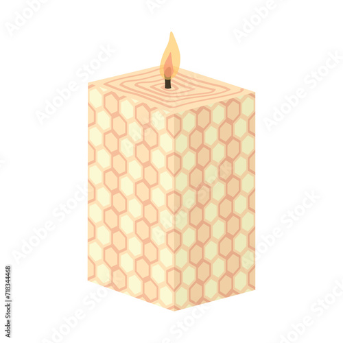Glowing wax candle on white...
