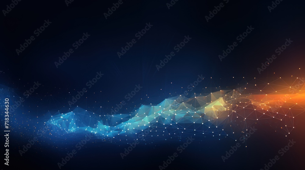  a blue and orange abstract background with a line of dots on the left side of the image and a line of dots on the right side of the image on the right side of the image.