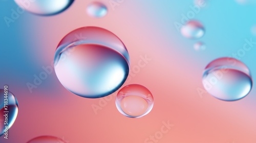  a close up of a bunch of water drops on a blue and pink background with a blue sky in the background.