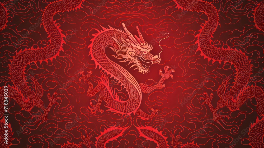 Obraz premium Traditional chinese Dragon gold zodiac sign isolated on red background for card design print media or festival. China lunar calendar animal happy new year. Illustration.