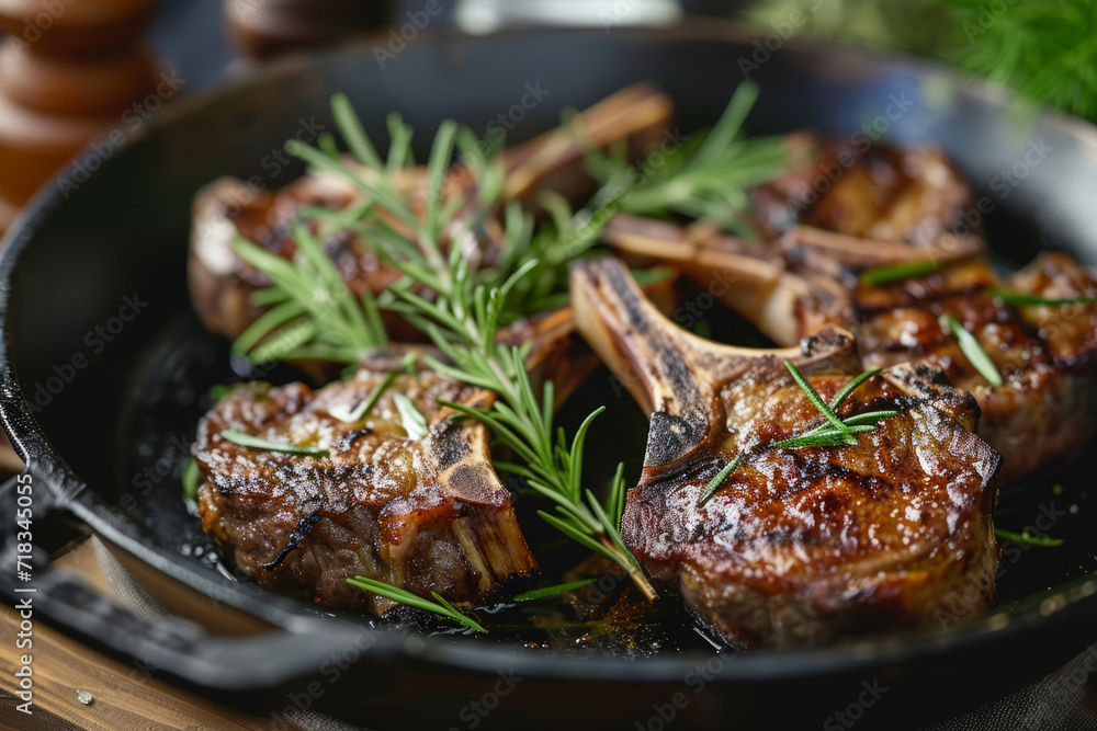 Lamb chops with rosemary and garlic. Generative AI