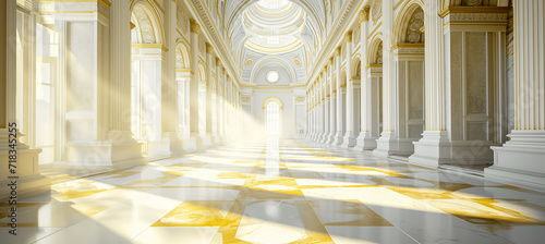 Fotografia Luxury classic gold colonnade corridor with marble floor