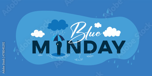 Banner for Blue Monday with drawn person holding umbrella under rain