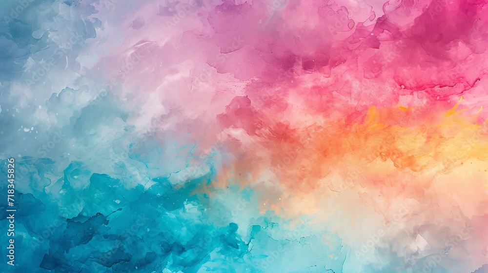 Watercolor Background in Blue, Pink, and Green Colors

