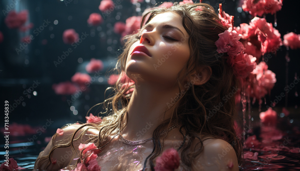 Beautiful young woman enjoying nature elegance and glamour generated by AI Beautiful young woman enjoying nature elegance and glamour generated by AI