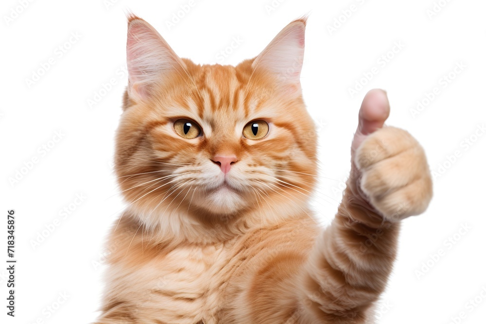 cat show thumb up sigh isolated on white background