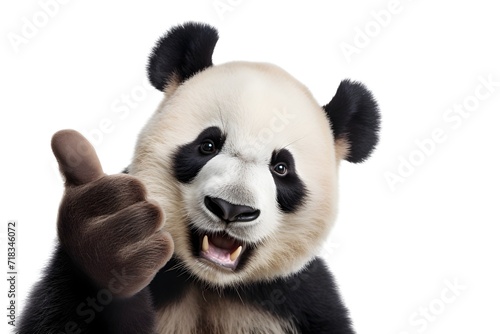panda show thumb up sigh isolated on white background photo