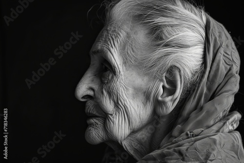 Through the window's gaze: An elderly woman, contemplative, peers into the world beyond, a testament to a lifetime of stories and wisdom generative ai