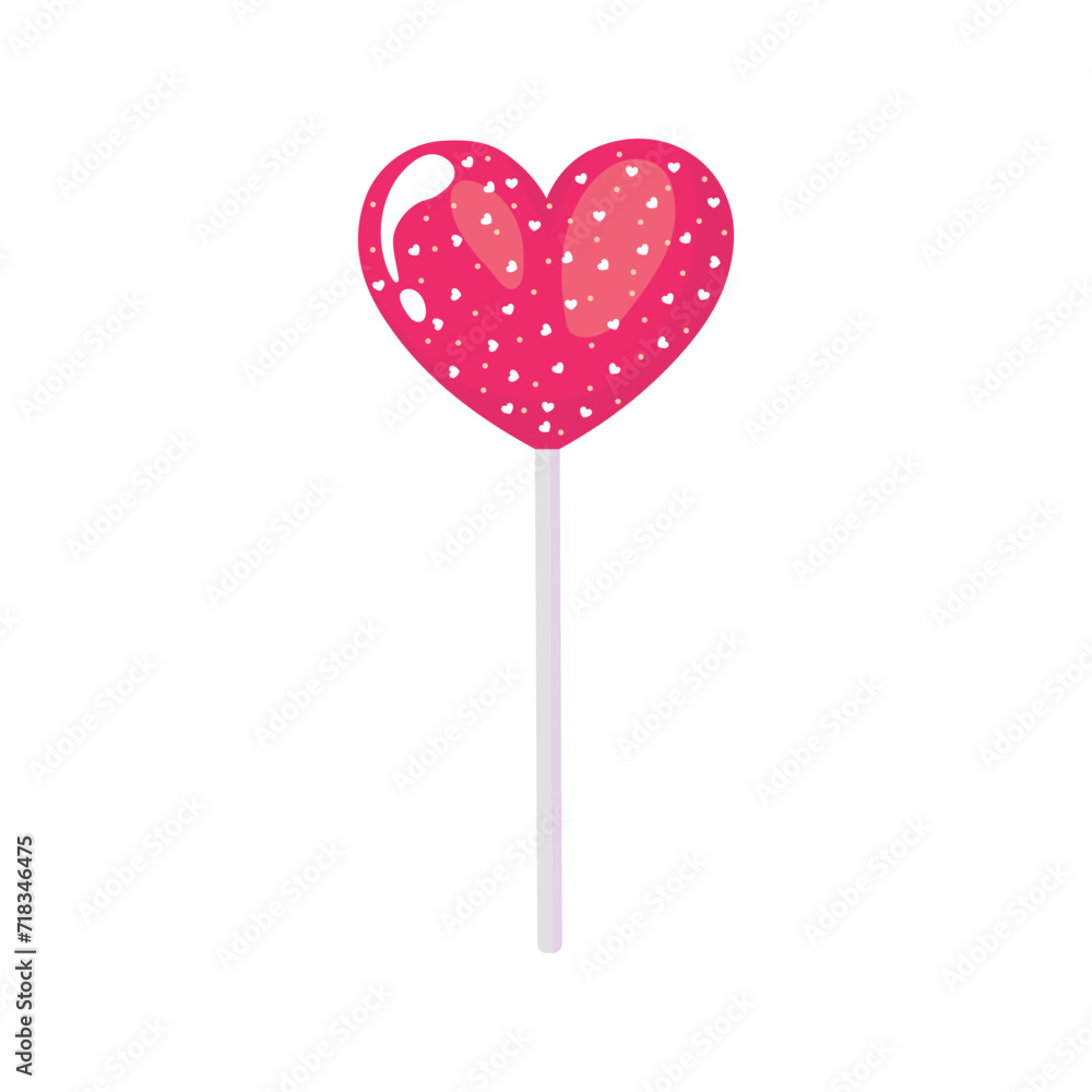 Sweet lollipop in shape of heart on white background