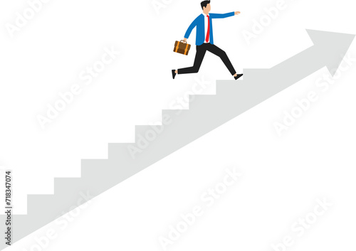Business team and target for success, Business people walking on red arrow stair up go to success in career. Achievement for the better business growth concept, 
