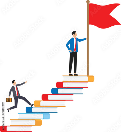 Business education for business growth, Team of business professionals with successful careers and education standing on books concept,
