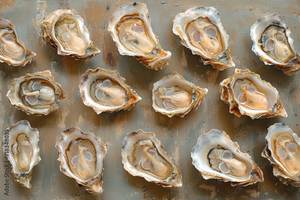lots of oysters on a plate, in the style of nature-based patterns, lots of oysters on a plate, in the style of nature-based patterns,