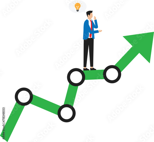 Man lies on growth graph and dreams sweet dreams concept,


