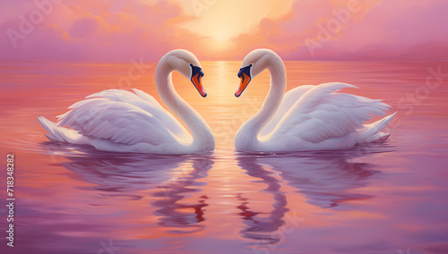 Two flamingos that face each other to make a heart shape  romantic sunset background for valentine day   anniversary - flamingo valentine 