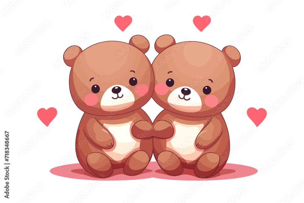 two cute little teddy bears with pink hearts, for valentine's day postcard, valentine's day card, generative AI two cute little teddy bears with pink hearts, for valentine's day postcard, valentine's day card, generative AI