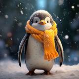A penguin wearing a yellow scarf. Generative AI