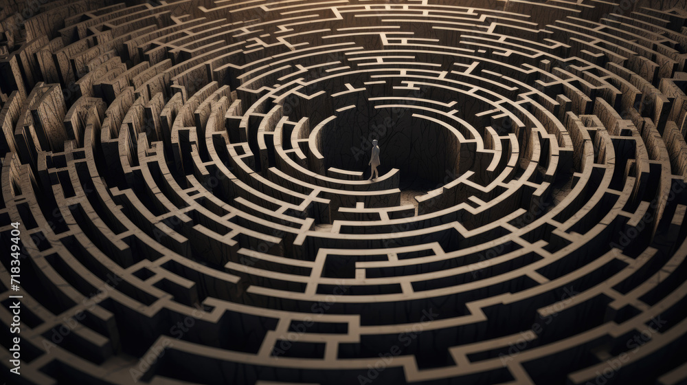An intricate photo showcases a 3D representation of a labyrinth with interlocking pathways, inviting viewers to explore its complex design and challenge their sense of direction. An intricate photo showcases a 3D representation of a labyrinth with interlocking pathways, inviting viewers to explore its complex design and challenge their sense of direction.