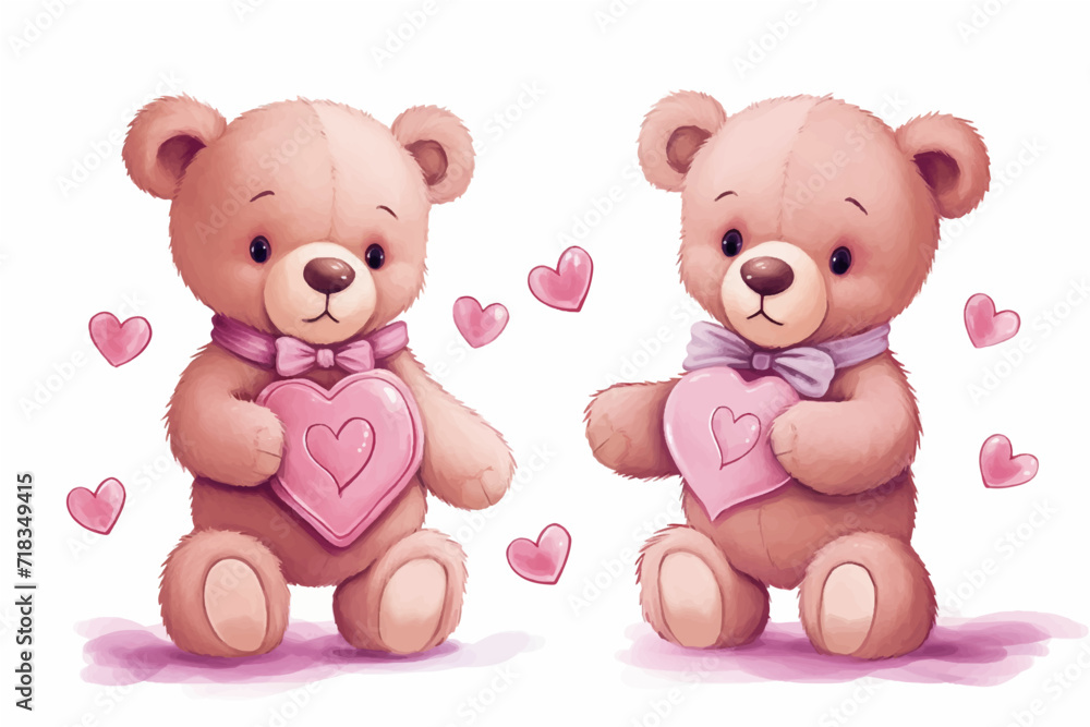two cute little teddy bears with pink hearts, for valentine's day postcard, valentine's day card, generative AI two cute little teddy bears with pink hearts, for valentine's day postcard, valentine's day card, generative AI