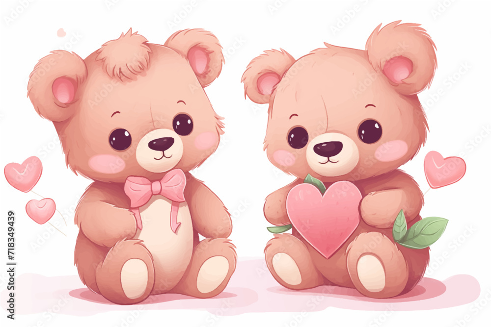two cute little teddy bears with pink hearts, for valentine's day postcard, valentine's day card, generative AI two cute little teddy bears with pink hearts, for valentine's day postcard, valentine's day card, generative AI