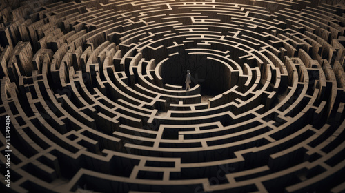 An intricate photo showcases a 3D representation of a labyrinth with interlocking pathways, inviting viewers to explore its complex design and challenge their sense of direction.