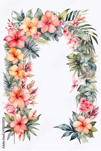 wreath of watercolour pastel color flowers on white background