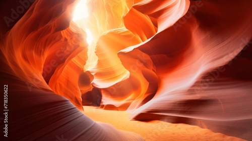  an abstract image of a canyon with a bright light coming out of the side of the canyon in the center of the image.