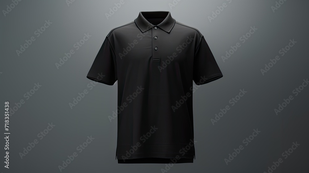 Black shirt or T-shirt. Uniform lighting was applied to accurately capture the color and texture of the black polo shirt. Black shirt or T-shirt. Uniform lighting was applied to accurately capture the color and texture of the black polo shirt.