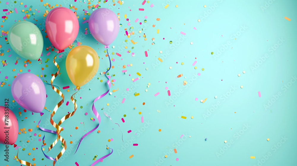 balloons, streamers and confetti occupying the edge of the empty background. AI generative balloons, streamers and confetti occupying the edge of the empty background. AI generative