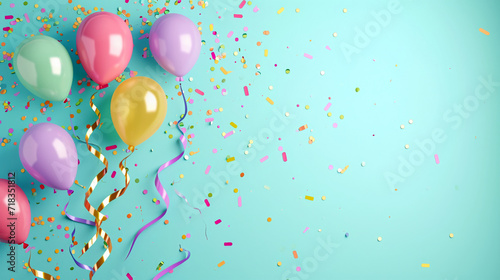 balloons  streamers and confetti occupying the edge of the empty background. AI generative