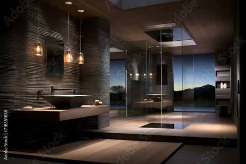 Contemporary bathroom design. Generative AI © Ethan