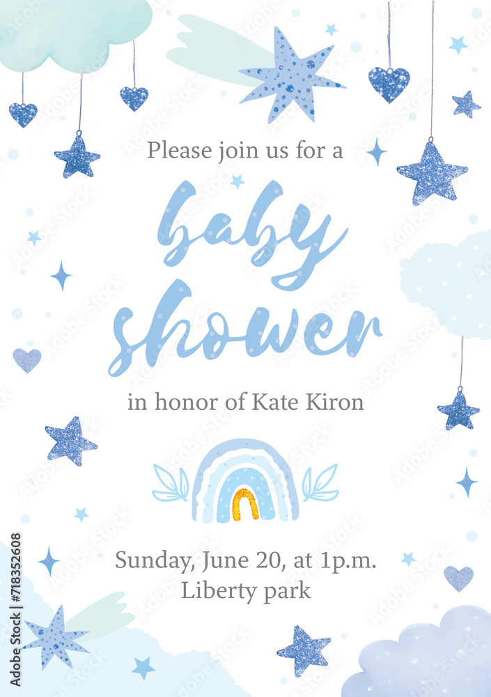 Beautiful baby boy shower invitation
