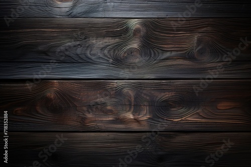 old grunge burned wooden board texture background top view, dark brown hardwood planks surface photo