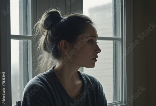 Lonely girl looking out the window in a sad illustration. Silhouette of a girl gazing out of a window. Free Download Lonely girl looking out the window in a sad illustration. Silhouette of a girl gazing out of a window. - GFXLoad