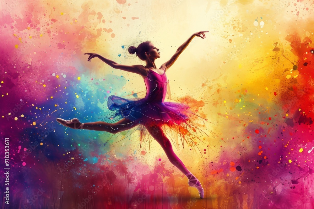 A vibrant magenta dancer gracefully twirls on a canvas, bringing the art of movement to life through the strokes of a brush