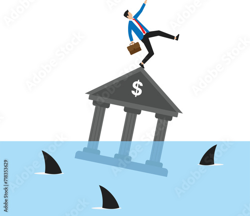 Building of the bank drowning and despair responsibility concept,
