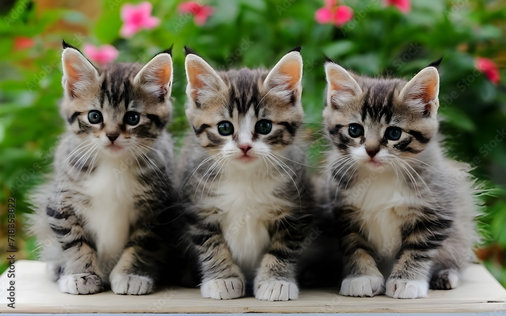 Cute kitties in the nature, cats front view image

