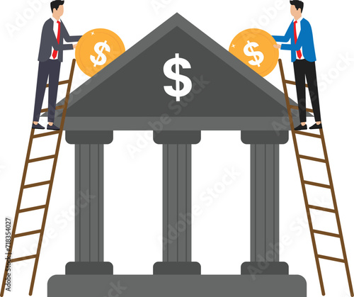 Income deposited with banks and coin bank concept,
