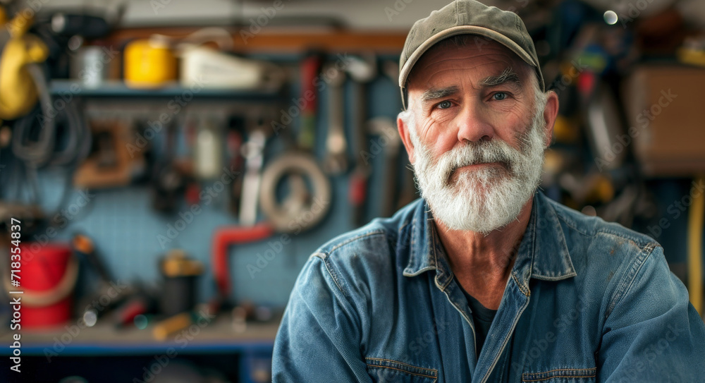 A rugged, bearded man with a stylish cap exudes a sense of streetwise coolness as he confidently gazes out from an indoor setting, his facial hair and hat adding to his distinct sense of personality A rugged, bearded man with a stylish cap exudes a sense of streetwise coolness as he confidently gazes out from an indoor setting, his facial hair and hat adding to his distinct sense of personality