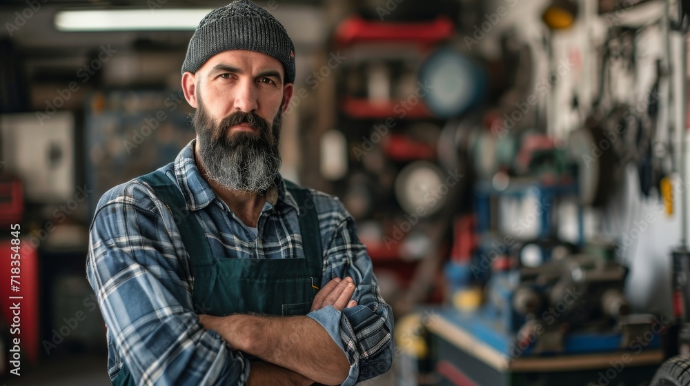 A ruggedly handsome man with a thick beard and cozy beanie stands confidently on the city street, his casual shirt and warm accessories adding to his effortless cool A ruggedly handsome man with a thick beard and cozy beanie stands confidently on the city street, his casual shirt and warm accessories adding to his effortless cool