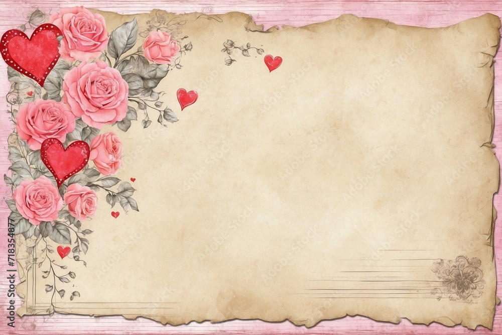 vintage valentine card with roses, shabby chic look, Valentine Day 