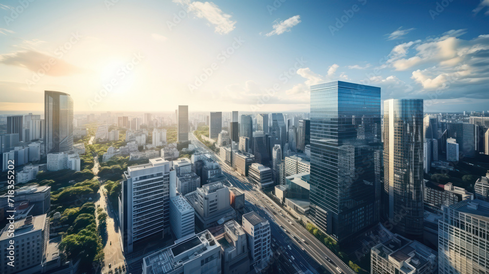 Fototapeta premium A city where skyscrapers and nature seamlessly coexist