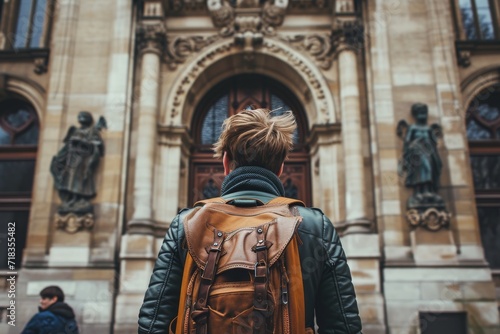 Wallpaper Mural A stylish individual admires the striking sculpture outside the city building, surrounded by vibrant street art and clad in fashionable clothing Torontodigital.ca